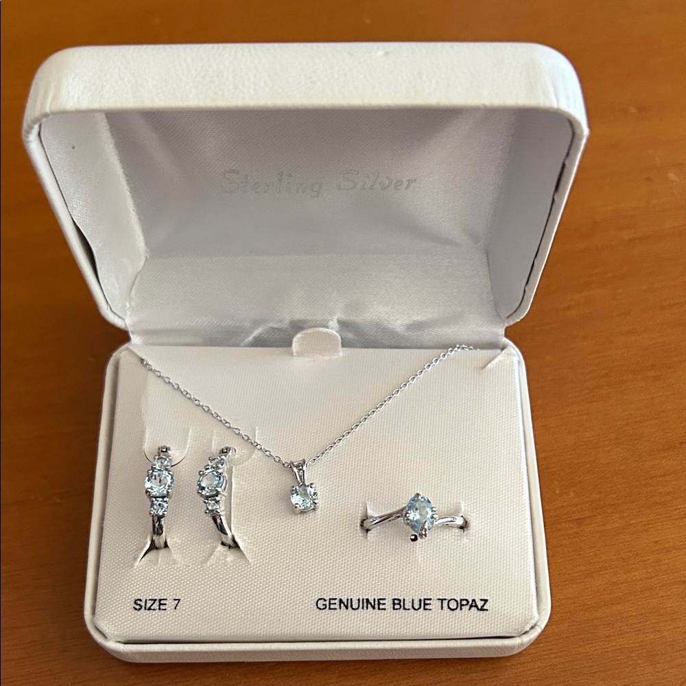 Sterling Silver Blue Topaz Jewelry Set